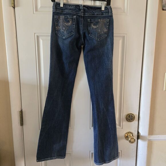 Wrangler Rock Jeans Women Size 1X34 Ultra Low Rise Bootcut Denim Distressed Y2K - Picture 2 of 8
